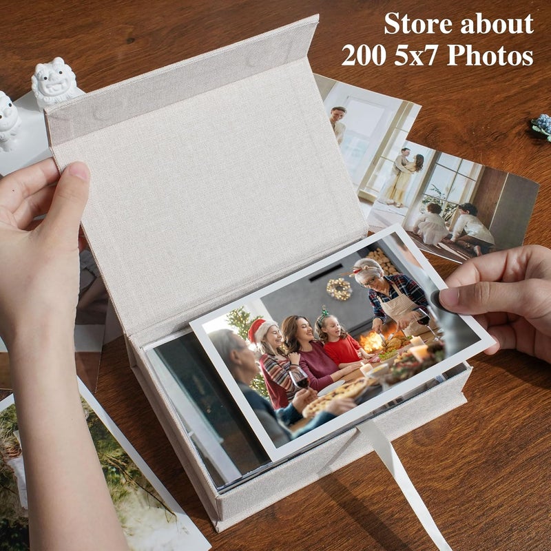 Hiwhy Photo Storage Box 5x7, Linen Photo Box, Memory Box Perfect to Store Your Photo, Pictures, Certificates, Scrapbooking Supplies, Keepsakes and Jewelry Beige - Image 2